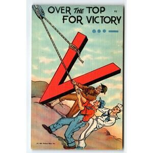 V Large Letter Postcard Over The Top For Victory Soldier Sailor Worker 1941